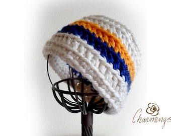 HEADBAND - Retro Stripe Crochet Headband, Ear Warmer, Ear Cozy, Ear Gator, School Color, Team Color, School Spirit, Cheerleader, College