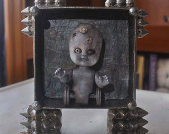 OOAK Mixed Media Assemblage. Baby Wheeler. Altered Art Doll