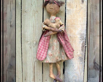 SALE mailed paper pattern Primitive folk art rag doll with her chicken HAFAIR OFG faap 328