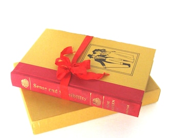 Sense and Sensibility by Jane Austen, The Heritage Press Boxed Edition, Vintage Book, Mustard and Red Book Decor