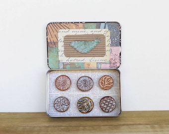 Rustic Clay Fridge Magnet Set of 6, Office Decor, Housewarming Gift - Ceramic Magnet Set