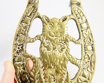 Fireside Trivet Vintage Brass Cat Trivet , Fireside Accessorie Trivet