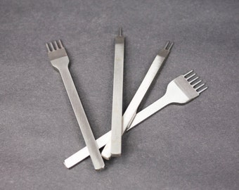 Set of 4 pcs 5mm or 6mm gap steel fork Leather Tools - DIY Leather Working Making Tools Set Carving Leather