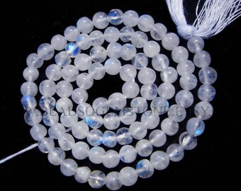 Gemstone Beads, Rainbow Moonstone Smooth Round (Quality A+) / 3.50 to 4.50 mm / 36 cm / RA-010
