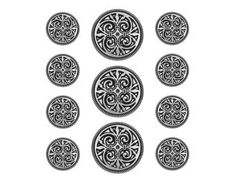 11 pc Filigree Fleur de Lys Metal Blazer Button Set Antique Silver Color