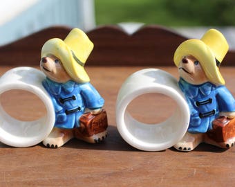 Vintage 1978 Paddington Bear Ceramic Napkin Holders by Eden Toys Marked Japan