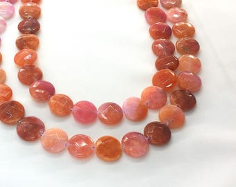Orange & Pink Quartz 15mm faceted coin beads approx. 15" strand or 7" strand