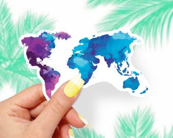 Watercolor Map Sticker, Vinyl Stickers, Cute Stickers, Vinyl Decal, Funny Stickers, Colorful Stickers, Laptop Sticker