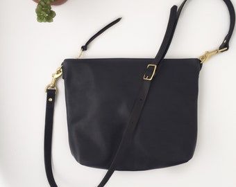 Black Leather Crossbody Bag // Hobo Bag // Leather bag