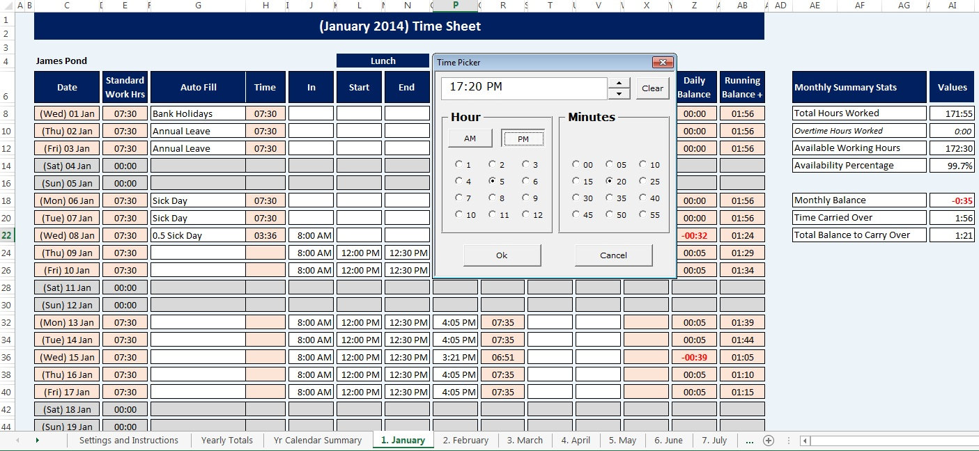 excel time sheet