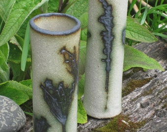 Stoneware bud vase, small vase, with wildflower imprints