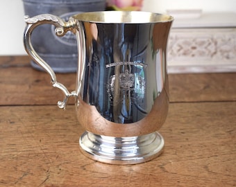 vintage engraved steel tankard, stein or mug commemorating Queen Elizabeth II silver jubilee