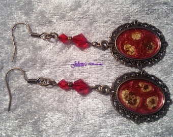 Handpainted - passion red and gold earrings
