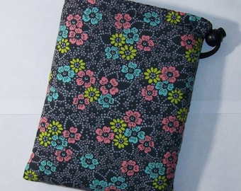 Pipe Pouch, Floral Pipe Case, Pipe Bag, Flower Bag, Weed Bag, Hippy, Stoner Girl, Padded Pipe Pouch, Ipod Case, Phone Holder - 7" DRAWSTRING