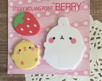 Sticky Molang Point 'Berry' Sticky Notes - Self Stick Note - Kawaii Stationery - Rabbit Chick Strawberry