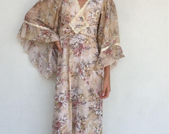 Ethereal 70s floral angel sleeve maxi dress