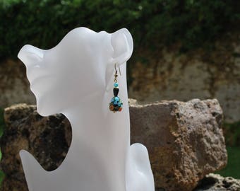 Earrings "Blue and orange flowers".