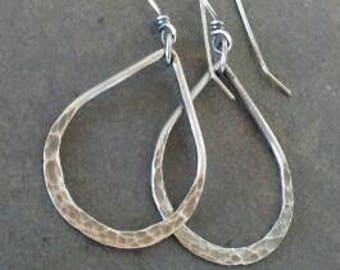 Rustic-Handmade-Hoop-Dangle-Artisan- Sterling Silver- Earrings.