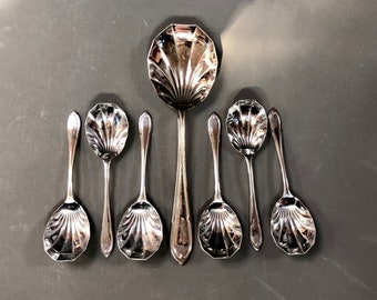 Art Deco Chromium Plated Dessert Set Fruit Spoons 1940s