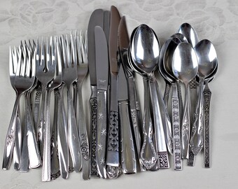 Mismatched Stainless Flatware Vintage Silverware Japan USA 30pcs Set for 6