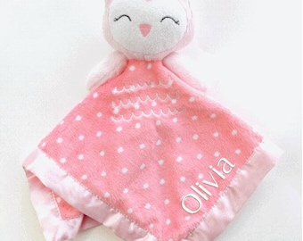 Personalized Embroidered Monogrammed Owl Lovey Blanket; Baby Shower Gift; Toddler Gift