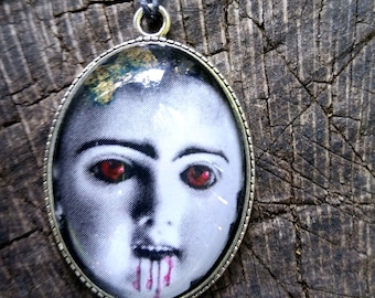 Vampire Gothic Doll Picture Necklace by Ugly Shyla - Gothic Jewelry - Horror Fashion - Zombie - Night Of The Living Dead - Victorian Doll