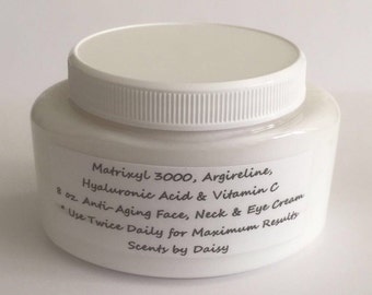 Matrixyl 3000, Argireline, Hyaluronic Acid, Vitamin C - Face, Neck and Eye Cream - Fade Spots, Lines, Wrinkles - 8 oz Jar