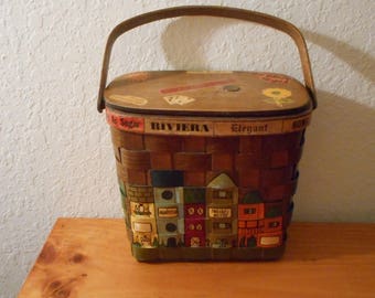 Vintage purse by Caro-Nan, 60's basket purse, 60's novelty purse, hand painted, handbag by Caro-Nan, decopage