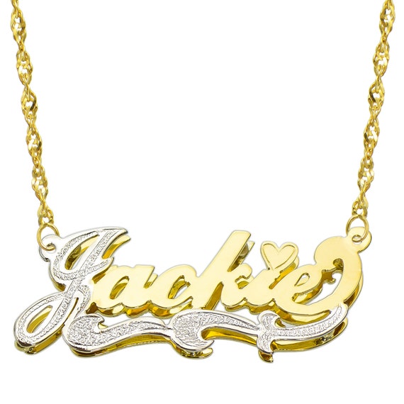 14K Two Tone Gold Personalized Double Plate 3D Name Necklace