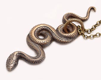 Snake Necklace Gold Antiqued Snake Necklace Vintage Serpent Necklace Snake Necklace