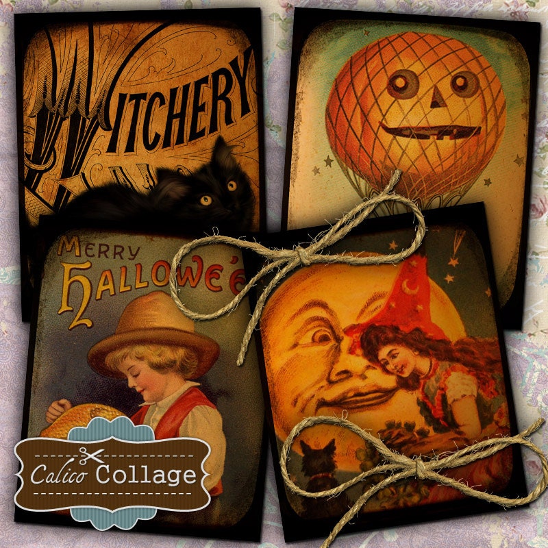 Vintage Halloween Digital Collage Sheet 4x5 Inch Decoupage