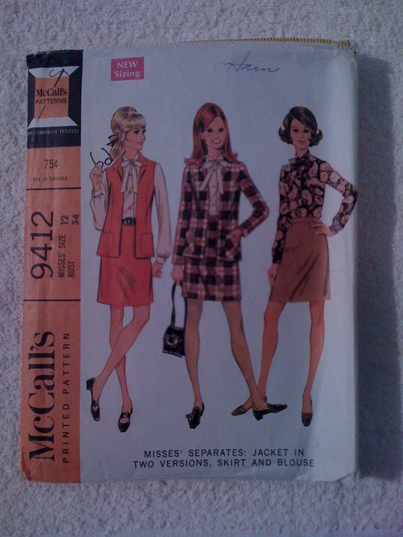 McCalls 60s Sewing Pattern 9412 Misses Jacket, Skirt and Blouse Size 12 Sale