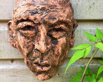 Mask 1 - Ceramic wall art, face - wall sculpture - garden gift