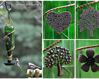 Green Glass Bottle Birdseed Bird Feeder - The Bistro - Glass Bird Feeder, Wine Bottle Bird Feeder, Hanging Bird Feeders, Unique Bird Feeder