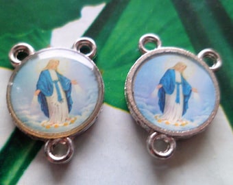 1 Center rosaries miraculous Virgin Double sided 17 X 13 mm, hole 2 mm links