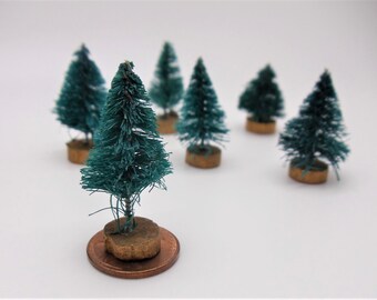 6 Vintage Miniature Sisal Christmas Trees,Darice Holiday Trimmings,Miniature Bottle Brush Trees, Dollhouse, Diorama, Terrarium, Fairy Garden