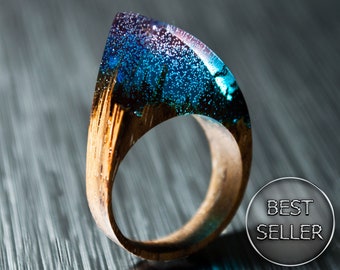 Gift for Woman Resin Rings Gift For Her Wood Ring Statement Ring Wood Jewelry Unique gift Birthday gift Clothing gift Wooden Ring Boho Ring