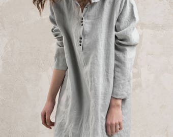 Casual linen dress women 15 colors, Custom dress for women, Linen shirt dress with pockets, Grey linen dress, Natural linen women's clothing