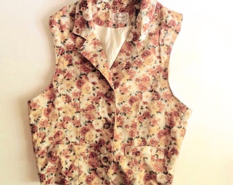 Vintage 90's womens vest / floral vest / 90s floral vest / daisy floral print / collared vest / button up vest / womens vest