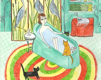 Louisiana Wood relaxes after a long week. Original watercolor painting by Vivienne Strauss.