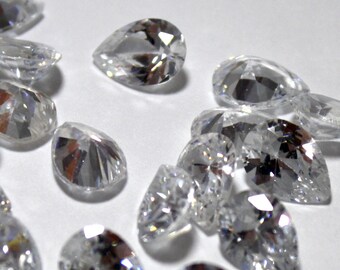 5 Crystal Cubic Zirconia Pear Shaped Crystals - 10 x 7 mm