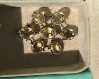 Antique Georgian Victorian 14k Rose Gold Yellow Topaz Flower Brooch Pin