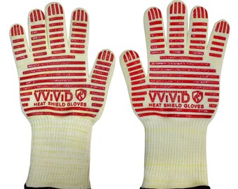 Extreme Heat Resistant Gloves | Rubberized Silicone-Grip Barbecue Heat Gloves | Aramid Fabric Resists Up to 900 Farenheit | VViViD