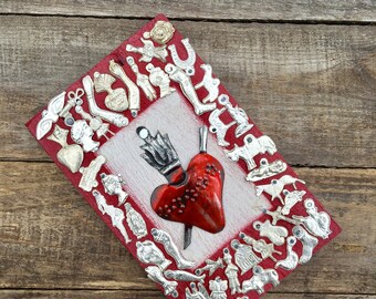 Sacred Heart, Milagro Wall Hanging, Mexican Milagros, Folk Art, Tin Wall Art, Ex Voto Wall Decor, Sacred Space, Sacred Heart, Altar