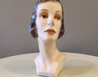 Vintage 1940s Female Store Display Mannequin Head "Soneeta"