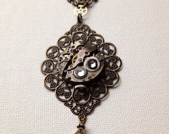 Lacy brass steampunk necklace