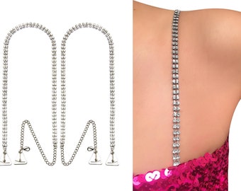 Shoulder Jewelry Dress Straps, Double Row Dress Crystal Rhinestone Straps with Clip On Pin Latch Bra Hooks for ULTIMATE Support- 2 Straps