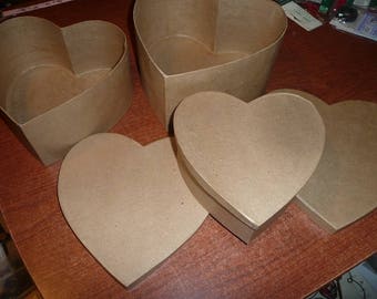 Paper Mache Heart Set 9 1/2 ,8 3/4 & 7 3/8" With Lids