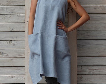 Linen square cross apron / Pinafore / Japanese apron / no-ties apron