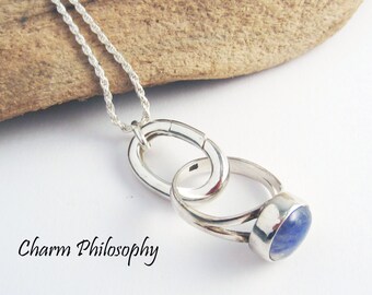 Ring Holder Necklace - Lanyard Sterling Silver Jewelry- Badge Holder - Ring Holder Pendant